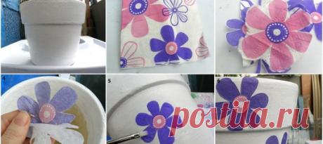 Декупаж цветочных горшков салфетками: материалы и выполнение + фото