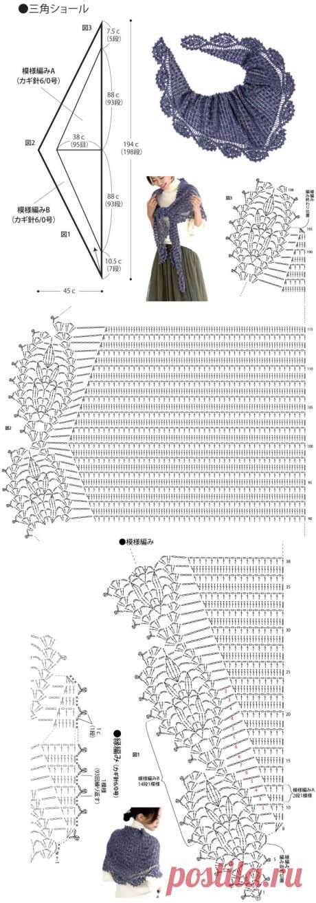 Красивый вязаный крючком треугольный узор шали: Naver Blog