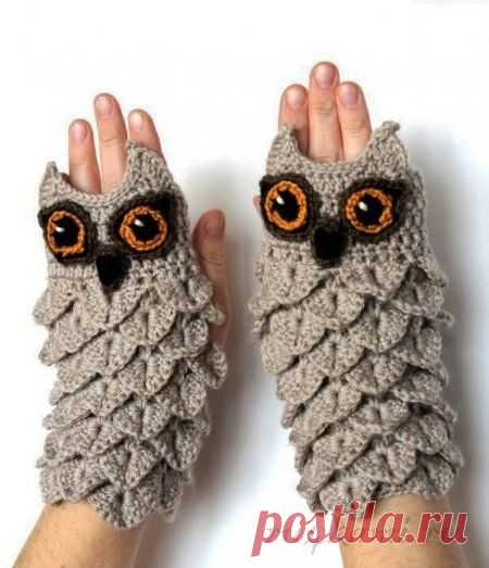 Митенки крючком «Совушки» » Сайт "Ручками" - делаем вещи своими руками