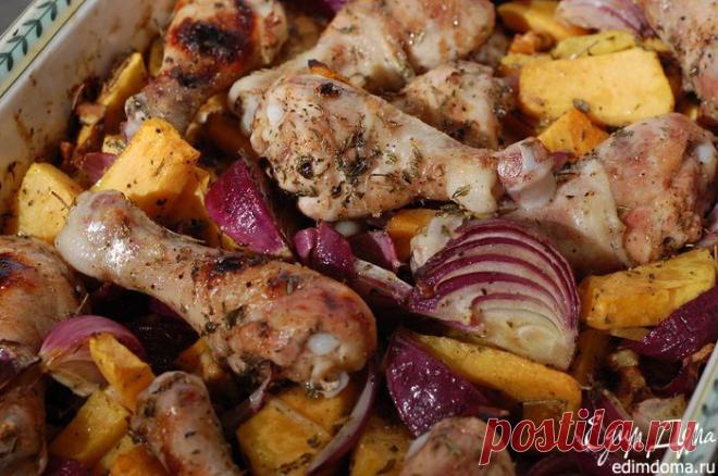 КУРИЦА С ТЫКВОЙ, ЛУКОМ И ГРЕЦКИМИ ОРЕХАМИ