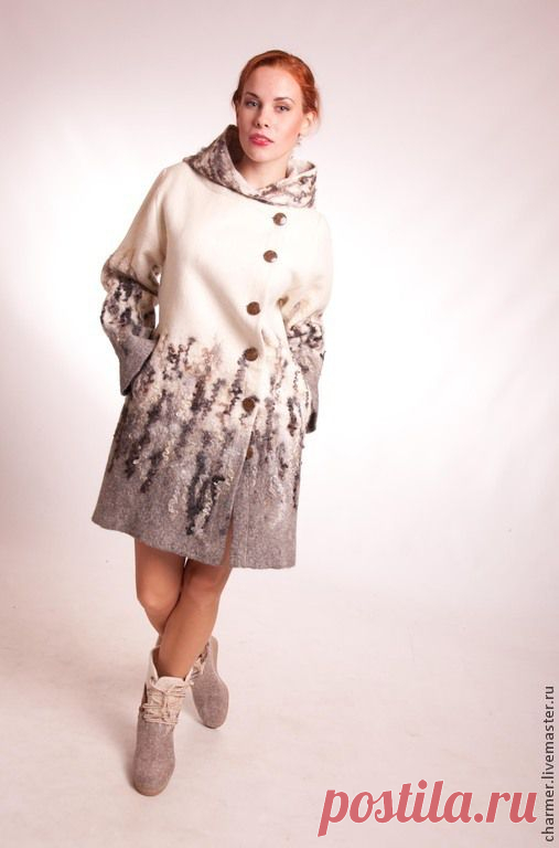 Пальто валяное "Кудряшка",дизайнер Татьяна Долубекова - белый,абстрактный