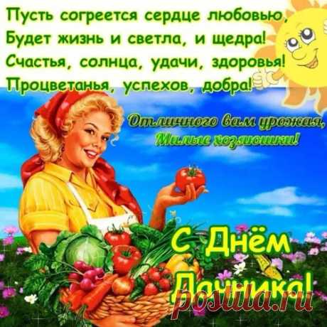 С днем дачника поздравляю,
Богатого урожая пожелаю.
Пусть всходят семена прекрасно,
Погода будет благоприятна, ясна.