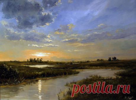&quot;утро над речкой&quot;масло\холст\подрамник 60х80