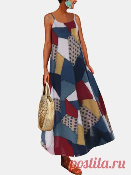 Винтаж Слинг с геометрическим принтом Zip Maxi Платье Для Женское Ваш друг поделился с вами модным сайтом и дает вам скидку до 20%! требуй это сейчас.