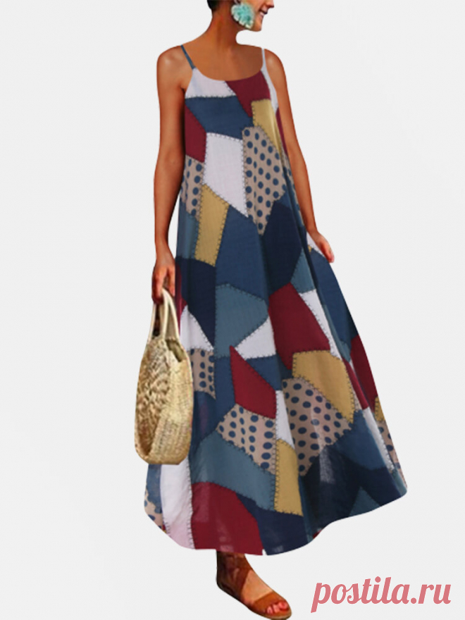 Винтаж Слинг с геометрическим принтом Zip Maxi Платье Для Женское Ваш друг поделился с вами модным сайтом и дает вам скидку до 20%! требуй это сейчас.