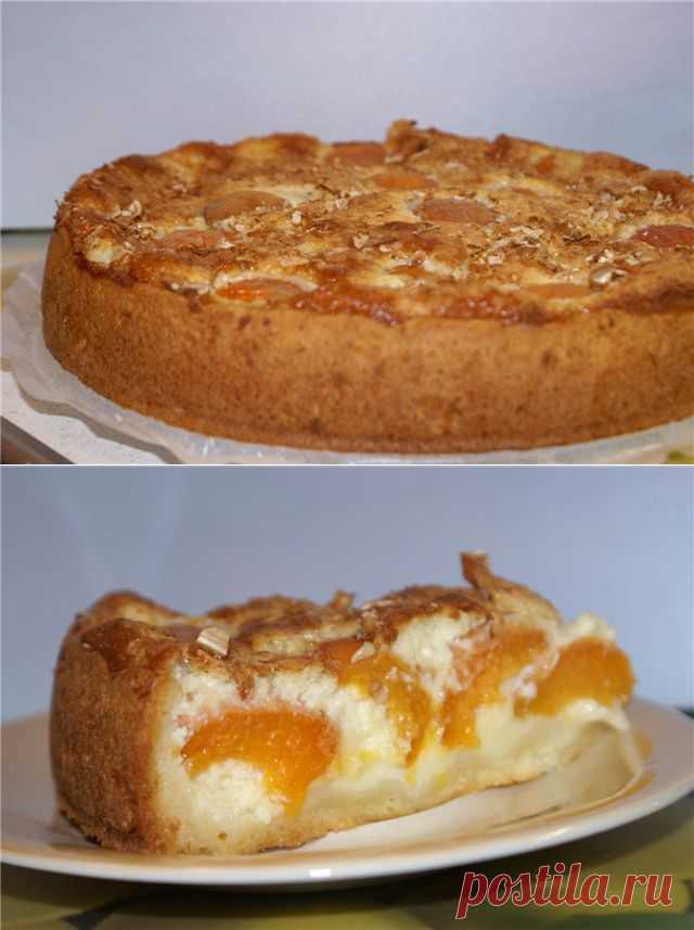 Пирог с абрикосами и творожным кремом.