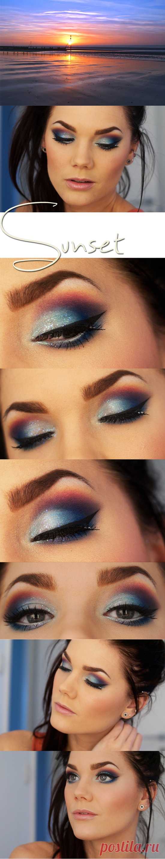 Красивый вечерний make-up, в котором все цвета заката