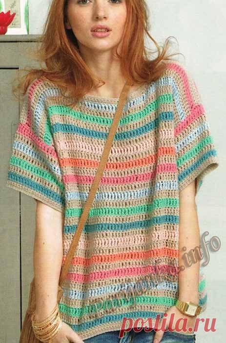 Пуловер женский крючком (ж) 01*90 Phildar №3746