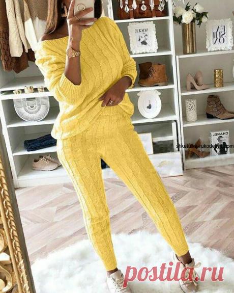 Женский вязаный костюм спицами | Шкатулка рукоделия. Сайт для рукодельниц.Женский вязаный костюм спицами. Вязаные женский спортивные костюмы. Небольшая подборка узоров коса спицами