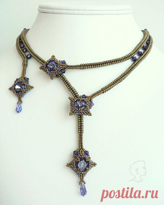 Instant Download - Mokuren - Bezel, Necklace and Earrings - Beading Pattern - Dimensional Peyote, Herringbone