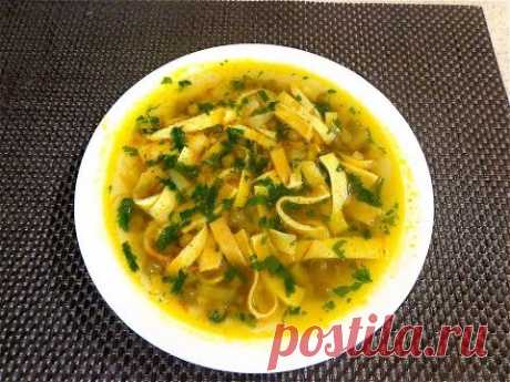 Суп с омлетом и горошком.  Необычный, нежный вкус