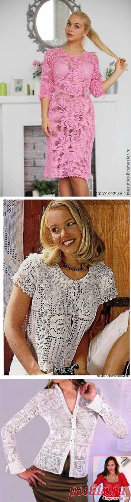 Вязаные модели с розами в технике филейного вязания.