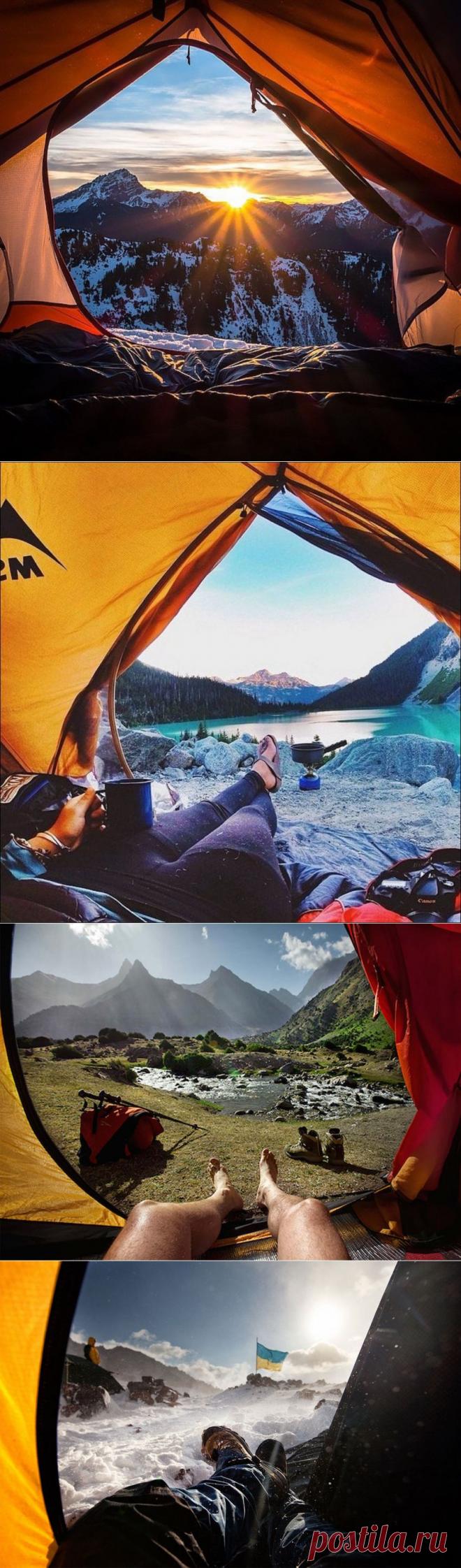 Утренние виды из палатки, от которых захватывает дух