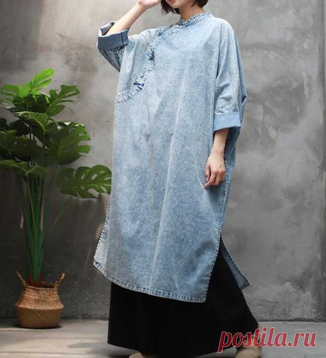 Cotton denim dress Loose fitting dress Oversized long | Etsy