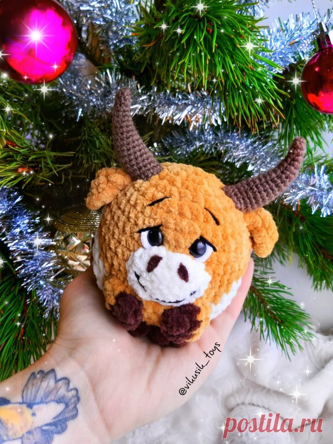 PDF Бычок Сеня крючком. FREE crochet pattern; Аmigurumi doll patterns. Амигуруми схемы и описания на русском. Вязаные игрушки и поделки своими руками #amimore - корова, коровка, телёнок, плюшевый бык, бычок из плюшевой пряжи.