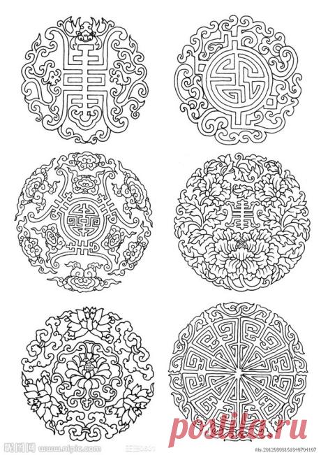花纹 圆花纹 线条图@Mrs&采集到古典图案(170图)_花瓣平面