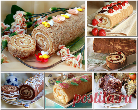 ДЕСЯТЬ РЕЦЕПТОВ ВКУСНЕЙШИХ ДОМАШНИХ БИСКВИТНЫХ РУЛЕТОВ