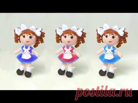 Кукла амигуруми Школьница / Первоклассница крючком . Подробный бесплатный  мастер класс . Часть 1