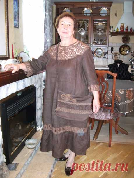 комплект платье + сумка из льняной ткани и ручного кружева брюгге