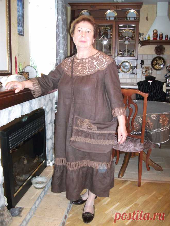 комплект платье + сумка из льняной ткани и ручного кружева брюгге