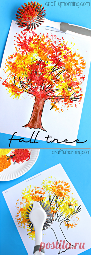 Fall Tree Craft Using a Dish Brush - Crafty Morning