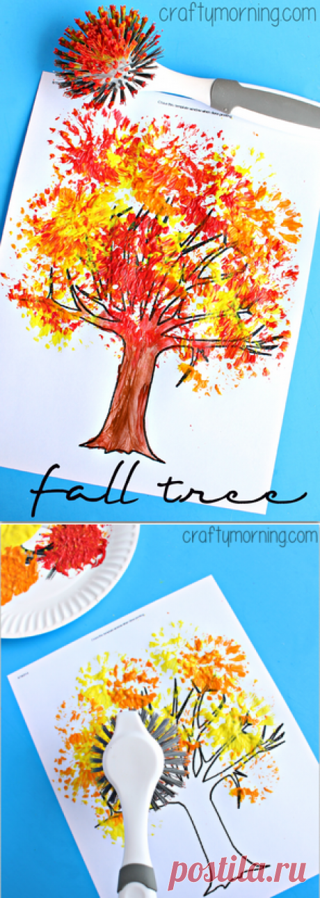 Fall Tree Craft Using a Dish Brush - Crafty Morning
