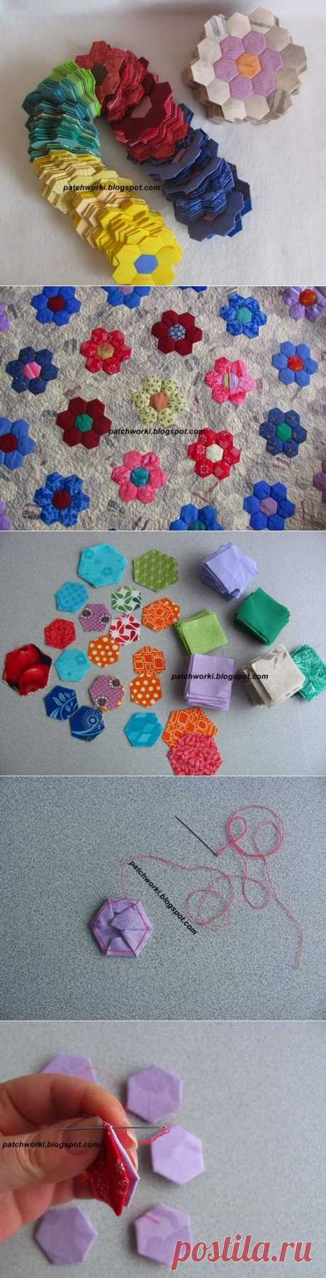 Пэчворк. Создание и сшивание шестиугольников для пледа | Самоделкино