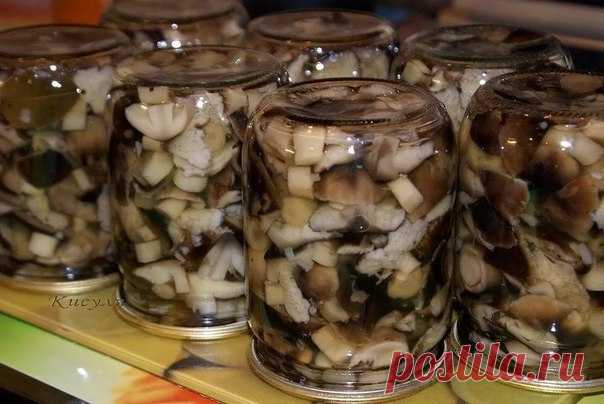 Маринуем очень вкусные грибы сами. Больше магазинные моя семья не покупает! 

Ингредиенты:
грибы — 1 кгчеснок — 2 зубчикасоль — 2 столовые ложкиуксус — 4 столовые ложкисахар — 1 столовая ложкалавровый листперец
Приготовление:

Грибы моем, чистим и отвариваем пару минут.Отцежи…