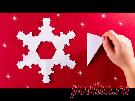 Как сделать снежинку со снеговиками из бумаги на Новый год [за 5 минут]