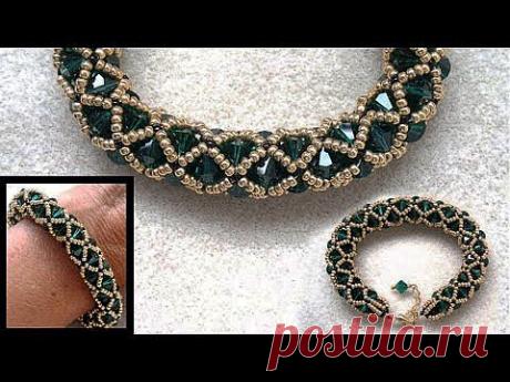 Beading4perfectionists : Netted bracelet with 6mm Swarovsk and seedbeads beading tutorial - YouTube