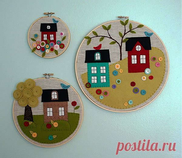 Картина в технике аппликации из ткани