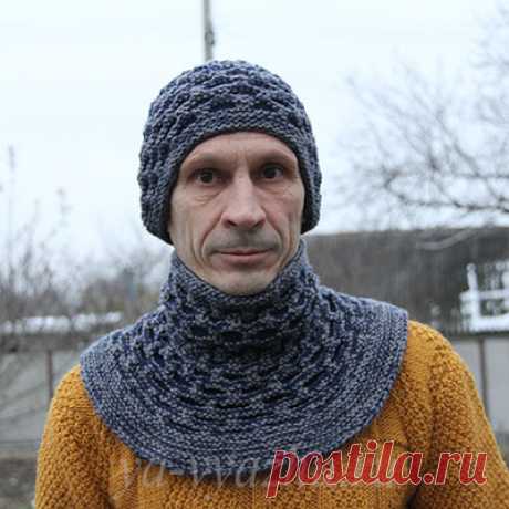 Теплая мужская шапка и манишка спицами