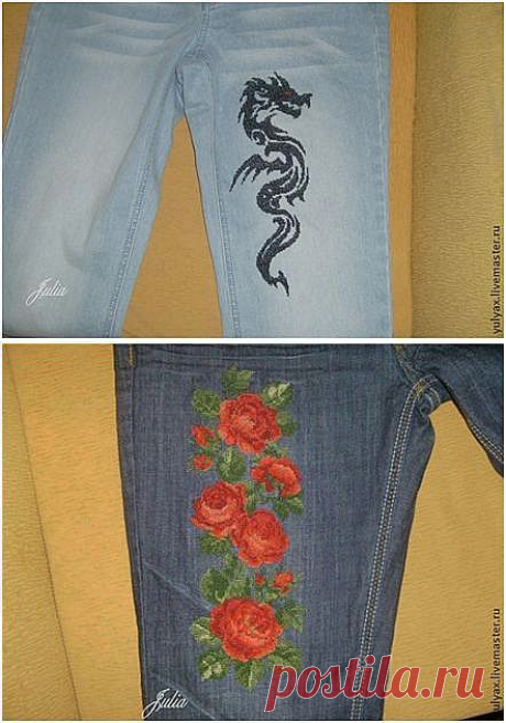 Как вышивать крестиком на джинсах, махровом полотенце и другой очень плотной ткани.