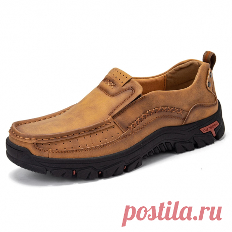 Men Retro Microfiber Leather Comfy Slip-on Outdoor Non Slip Casual Flat Shoes - US$47.04