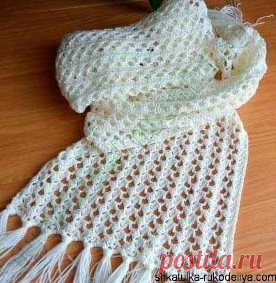 Ажурный шарф крючком Ажурный шарф с бахромой крючком. Шарф крючком для начинающих.