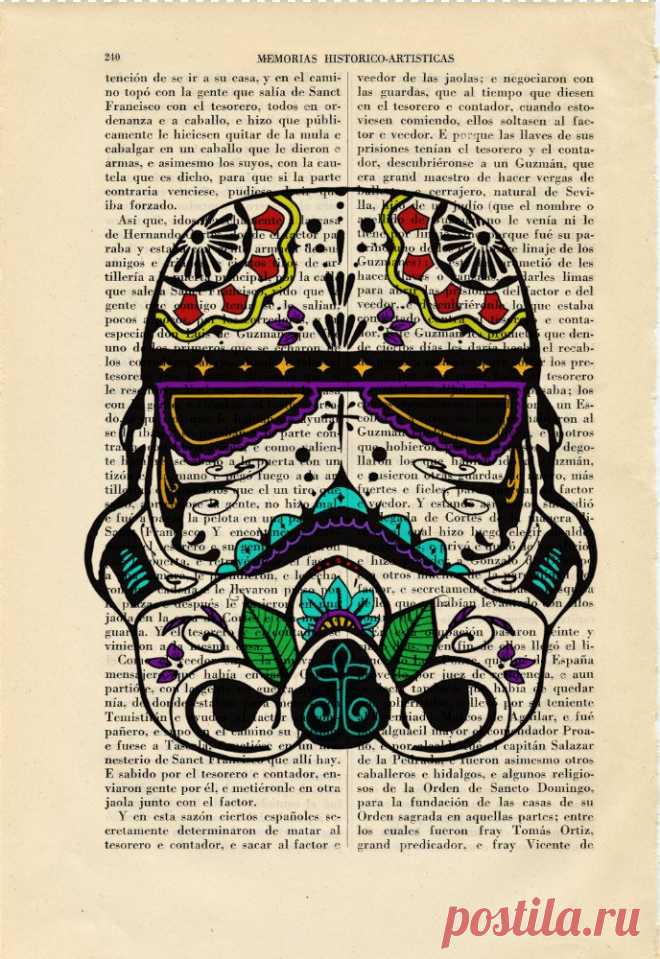STAR WARS Stormtrooper Sugar Skull Print Book Art Dia de los