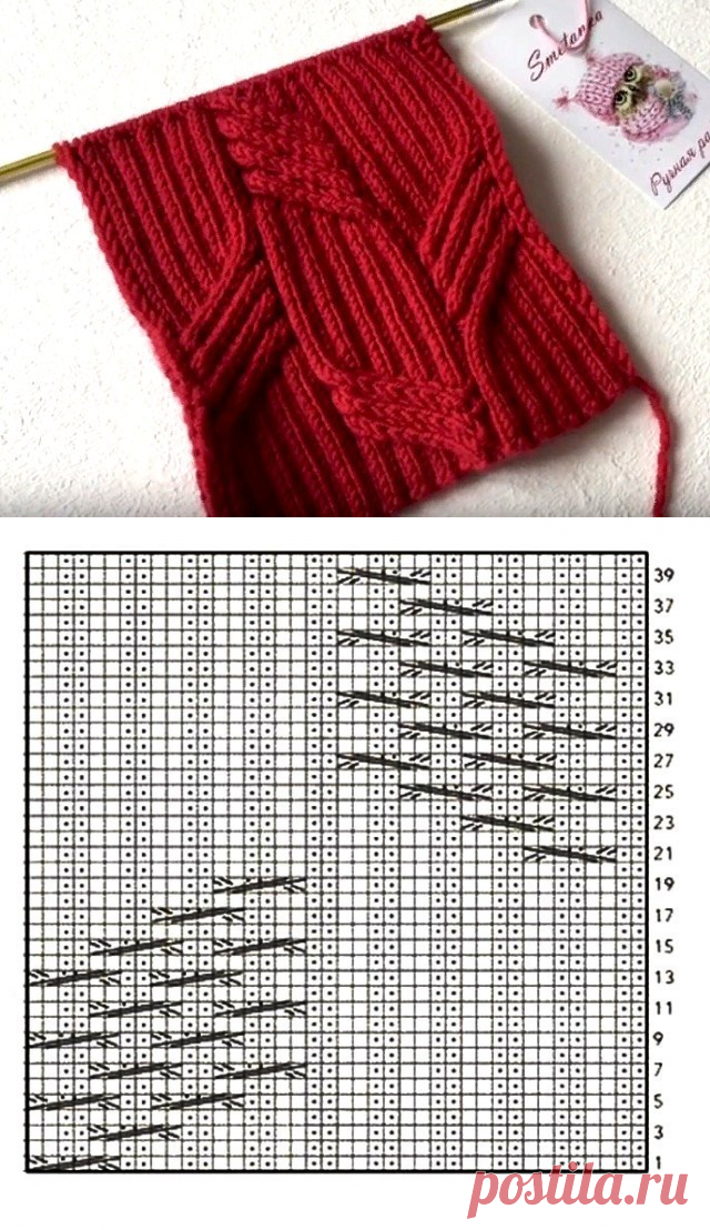 УЗОРЫ СПИЦАМИ: Узор “Фантазийная коса или жгуты на резинке 2 на 2” (Вязание спицами) – Журнал Вдохновение Рукодельницы