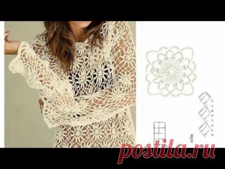 Пляжная туника (платье). Вязание крючком. Схемы. crochet