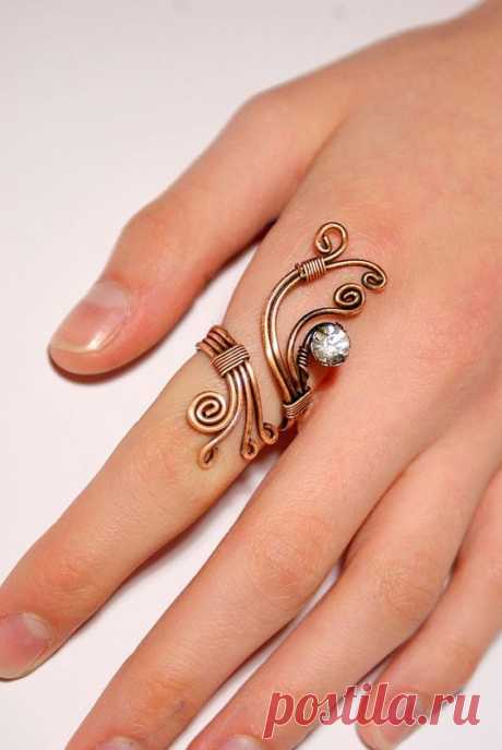 Copper ring,copper wire with white crystal stone ring, copper jewelry , wire wrapped jewelry handmade