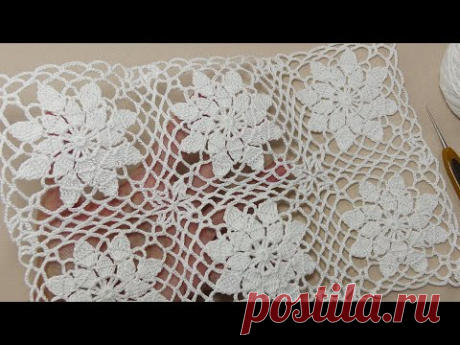 CROCHET: Square motif patterns tablecloth, doily. Easy Crochet square motif tutorial for beginners