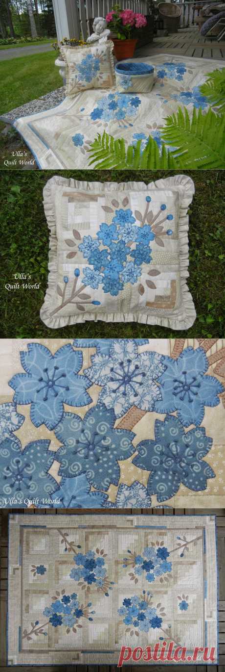 Ulla's Quilt World: Flower quilt blanket and pillowcase, Cherry blossom