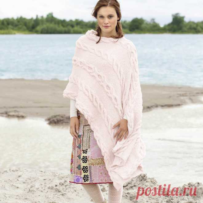 Прямоугольное пончо с «косами» - схема вязания спицами. Вяжем Пончо на Verena.ru