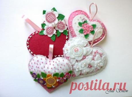 Валентинки из фетра + выкройки / Прочие виды рукоделия / Шитье