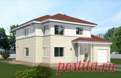 Проект индивидуального двухэтажного жилого дома с широкой террасой Rg4959