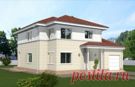 Проект индивидуального двухэтажного жилого дома с широкой террасой Rg4959