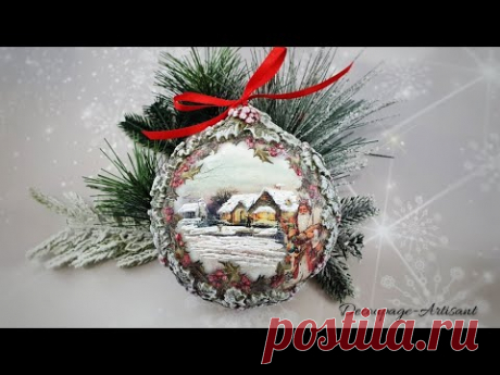 Decoupage 🎅 bauble with winter views and santa 🎅 christmas #ITDCollection 🎄 DIY tutorial...