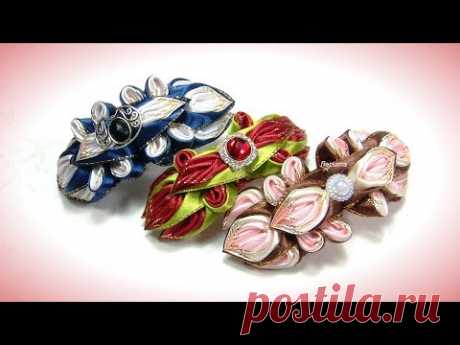 Заколка канзаши из узких лент / diy kanzashi