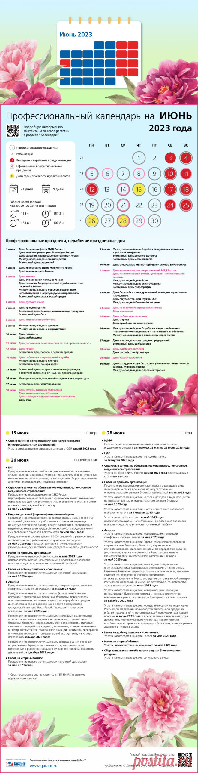Профессиональный календарь на июнь 2023 года