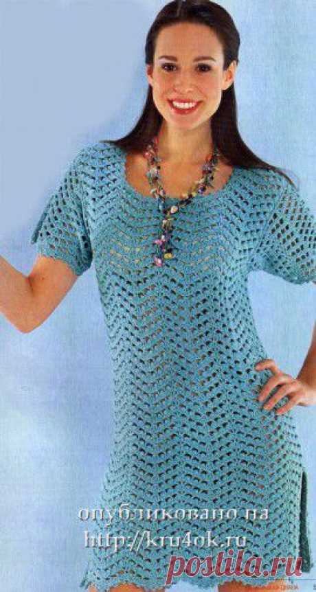 Синее платье, связанное крючком - вязание крючком на kru4ok.ru