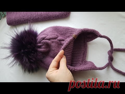 Шапка для девочки 2-3х лет  с вязанным подкладом и завязками.